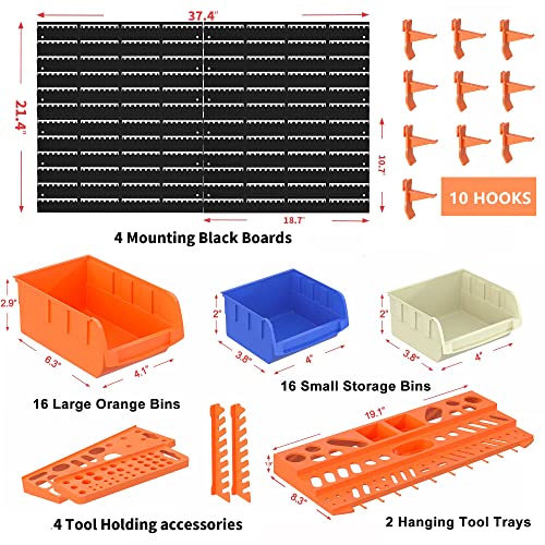 52PCS Wall Mounted Storage Bins Garage Storage Drawers with 4PCS Wall Mounting Peg Boards Workshop Parts Rack Container Tool Organizer Easy Access Compartments for Hardware Crafts Office Supplies
