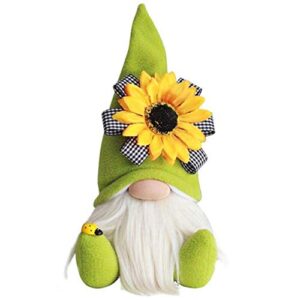 helishy bee gnome spring sunflower doll - plush bumble bee elf ornament, handmade faceless desktop decor (green)