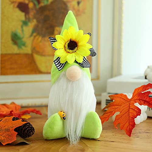 Helishy Bee Gnome Spring Sunflower Doll - Plush Bumble Bee Elf Ornament, Handmade Faceless Desktop Decor (Green)