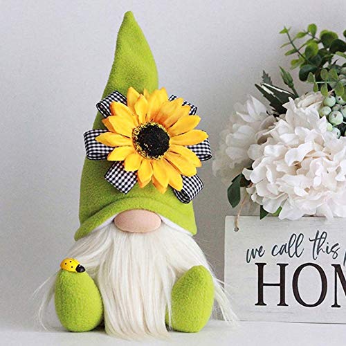 Helishy Bee Gnome Spring Sunflower Doll - Plush Bumble Bee Elf Ornament, Handmade Faceless Desktop Decor (Green)