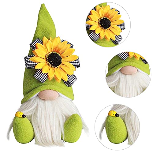 Helishy Bee Gnome Spring Sunflower Doll - Plush Bumble Bee Elf Ornament, Handmade Faceless Desktop Decor (Green)