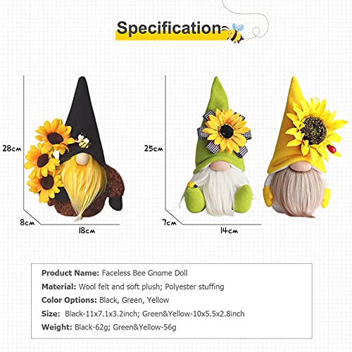 Helishy Bee Gnome Spring Sunflower Doll - Plush Bumble Bee Elf Ornament, Handmade Faceless Desktop Decor (Green)