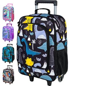 agsdon kids luggage for boys, cute dinosaur rolling wheels suitcase for children toddler