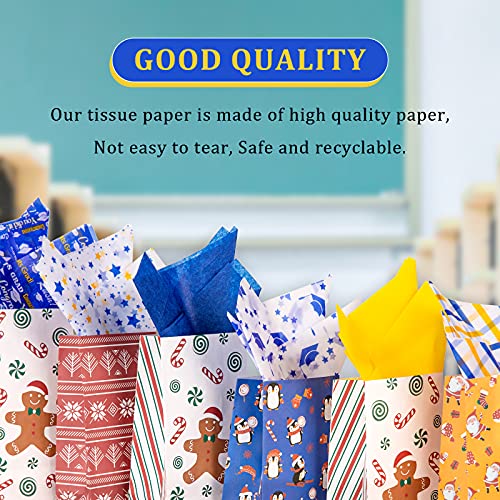 Whaline Graduation Tissue Paper Bulk 6 Style Gift Wrapping Paper White Blue Gold Congrats Grad Star Grad Cap Decorative Art Tissue for DIY Crafts Graduation Party Gift Packing Supplies, 90 Sheet