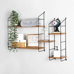 mijee floating shelves for wall,industrial shelves,laundry room shelves,bathroom shelves,metal frame rustic brown wall shelves set of 2