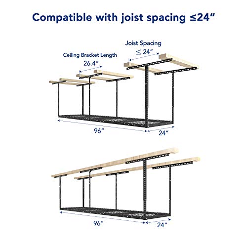 FLEXIMOUNTS 2x8 Overhead Garage Storage Rack,Adjustable Garage Storage Organization Systerm,Heavy Duty Metal Garage Ceiling Storage Racks,400lbs Weight Capacity,Black