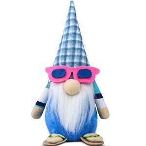 Gehydy Summer Beach Gnomes Plush Spring Decoration Birthday Gifts Handmade Scandinavian Tomte Stuffed Farmhouse Decor for Home Kitchen Tiered Tray - Light Blue