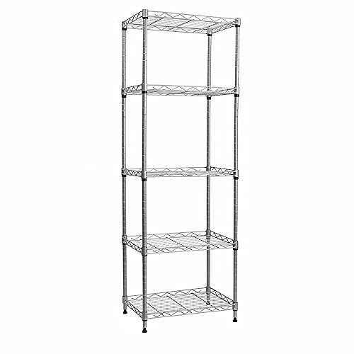 REGILLER 5-Wire Shelving Metal Storage Rack Adjustable Shelves, Standing Storage Shelf Units for Laundry Bathroom Kitchen Pantry Closet(Silver, 16.6L x 11.8W x 53.5H)