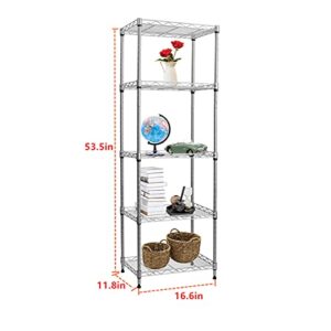 REGILLER 5-Wire Shelving Metal Storage Rack Adjustable Shelves, Standing Storage Shelf Units for Laundry Bathroom Kitchen Pantry Closet(Silver, 16.6L x 11.8W x 53.5H)