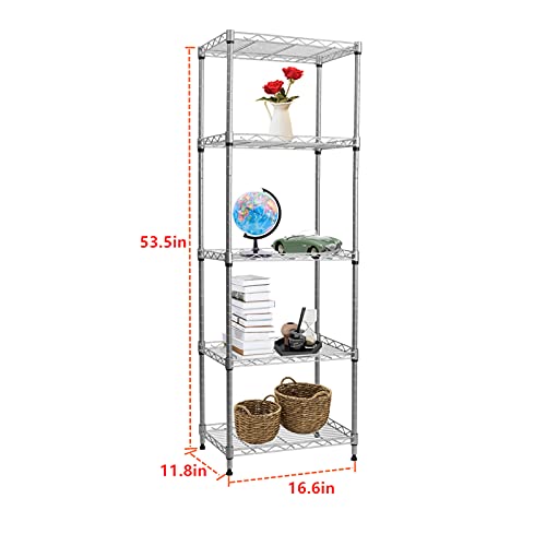 REGILLER 5-Wire Shelving Metal Storage Rack Adjustable Shelves, Standing Storage Shelf Units for Laundry Bathroom Kitchen Pantry Closet(Silver, 16.6L x 11.8W x 53.5H)