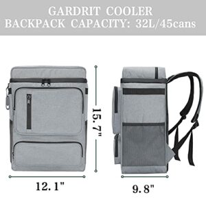 GARDRIT Insulated Cooler Backpack - 45 Cans Large Capacity Backpack Cooler Leak-Proof/Waterproof Lightweight Soft Beach Cooler Suitable to Work, Picnic, Hiking, Camping (Gray)