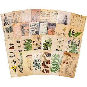 knaid vintage style postcard set, pack of 30 botanical plants butterfly mushroom leaves fruits retro postcards
