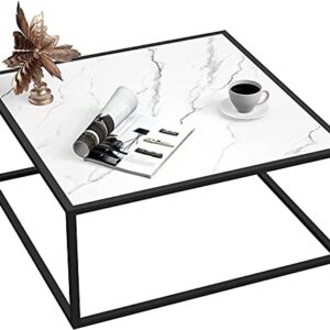 SAYGOER Marble Coffee Table Small Square Coffee Tables Simple Modern Center Table for Living Room Home Office 27.6 * 27.6 * 15.7, Easy Assembly, White Faux Marble