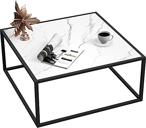 SAYGOER Marble Coffee Table Small Square Coffee Tables Simple Modern Center Table for Living Room Home Office 27.6 * 27.6 * 15.7, Easy Assembly, White Faux Marble