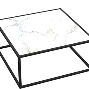 SAYGOER Marble Coffee Table Small Square Coffee Tables Simple Modern Center Table for Living Room Home Office 27.6 * 27.6 * 15.7, Easy Assembly, White Faux Marble