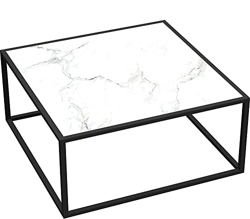 SAYGOER Marble Coffee Table Small Square Coffee Tables Simple Modern Center Table for Living Room Home Office 27.6 * 27.6 * 15.7, Easy Assembly, White Faux Marble