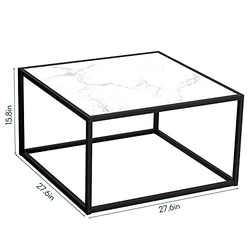 SAYGOER Marble Coffee Table Small Square Coffee Tables Simple Modern Center Table for Living Room Home Office 27.6 * 27.6 * 15.7, Easy Assembly, White Faux Marble