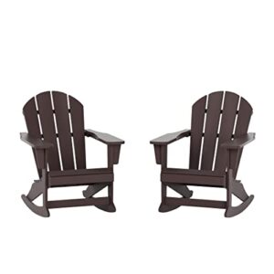 westintrends malibu outdoor rocking chair set of 2, all weather resistant poly lumber classic porch rocker chair, 350 lbs support patio lawn plastic adirondack chair, dark brown