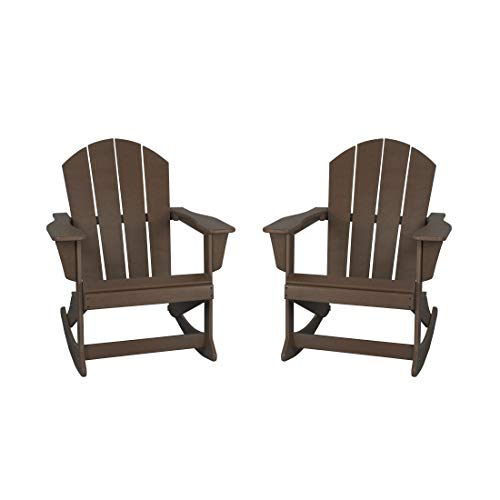 WestinTrends Malibu Outdoor Rocking Chair Set of 2, All Weather Resistant Poly Lumber Classic Porch Rocker Chair, 350 lbs Support Patio Lawn Plastic Adirondack Chair, Dark Brown