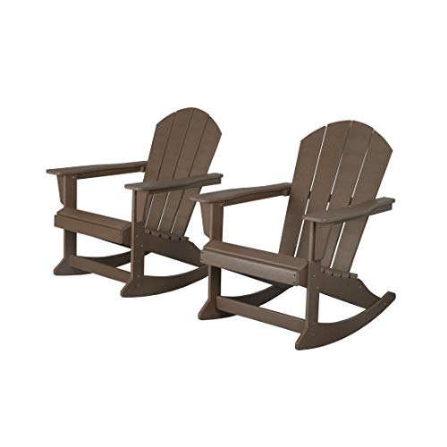 WestinTrends Malibu Outdoor Rocking Chair Set of 2, All Weather Resistant Poly Lumber Classic Porch Rocker Chair, 350 lbs Support Patio Lawn Plastic Adirondack Chair, Dark Brown