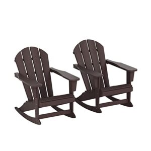 WestinTrends Malibu Outdoor Rocking Chair Set of 2, All Weather Resistant Poly Lumber Classic Porch Rocker Chair, 350 lbs Support Patio Lawn Plastic Adirondack Chair, Dark Brown