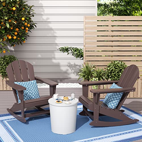 WestinTrends Malibu Outdoor Rocking Chair Set of 2, All Weather Resistant Poly Lumber Classic Porch Rocker Chair, 350 lbs Support Patio Lawn Plastic Adirondack Chair, Dark Brown