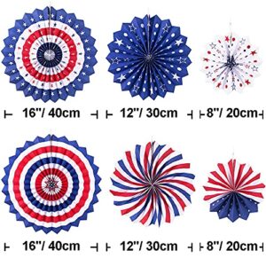 4th of July Decorations 26PCS Patriotic Decorations Set Memorial Election Party Supplies Red White Blue Hanging Paper Fans, USA Flag Pennant, Star Streamer, Pom Poms, Hanging Swirls