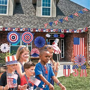 4th of July Decorations 26PCS Patriotic Decorations Set Memorial Election Party Supplies Red White Blue Hanging Paper Fans, USA Flag Pennant, Star Streamer, Pom Poms, Hanging Swirls