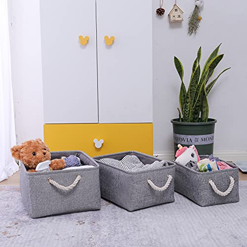 CREADARD Fabric Storage Basket, Foldable Linen Storage Box for Nursery and Home, Collapsible Canvas Shelf Basket for Wardrobe or Bedroom, Grey