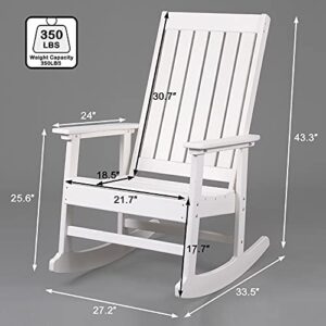 DOALBUN OKL Outdoor Rocking Chairs All-Weather Oversized Plastic Rocker Chair with Curved Seat for Garden, Lawn, Backyard,Indoors, Patio Porch Rocker,350lbs (White)