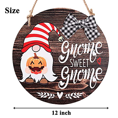 CYNOSA Interchangeable Seasonal Gnome Sweet Gnome Welcome Sign Front Door Decor Wooden Gnome Door Hanger, 12 Inches Farmhouse Wall Sign Gnome Decor (Brown)