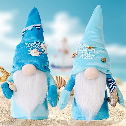 SHINsuke 2Pcs Ocean Day Decor Gnome Summer Holiday Decorations, Summer Beach Elf Decor Tree Ornaments, Blue Tomte Swedish Nisse Scandinavian Handmade Luckily Figurine Gift for Home Office