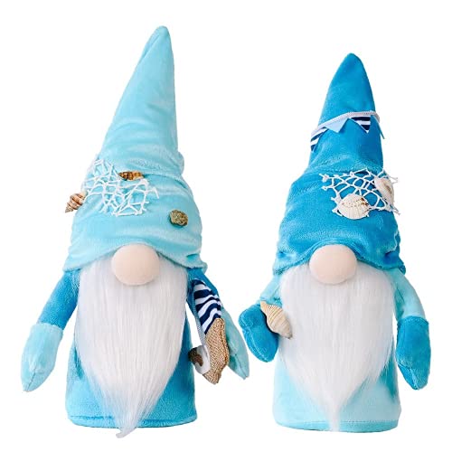 SHINsuke 2Pcs Ocean Day Decor Gnome Summer Holiday Decorations, Summer Beach Elf Decor Tree Ornaments, Blue Tomte Swedish Nisse Scandinavian Handmade Luckily Figurine Gift for Home Office