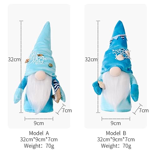 SHINsuke 2Pcs Ocean Day Decor Gnome Summer Holiday Decorations, Summer Beach Elf Decor Tree Ornaments, Blue Tomte Swedish Nisse Scandinavian Handmade Luckily Figurine Gift for Home Office