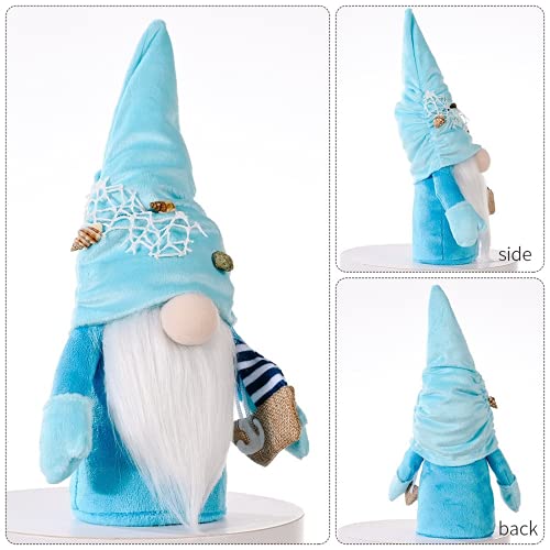 SHINsuke 2Pcs Ocean Day Decor Gnome Summer Holiday Decorations, Summer Beach Elf Decor Tree Ornaments, Blue Tomte Swedish Nisse Scandinavian Handmade Luckily Figurine Gift for Home Office