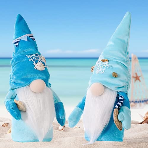 SHINsuke 2Pcs Ocean Day Decor Gnome Summer Holiday Decorations, Summer Beach Elf Decor Tree Ornaments, Blue Tomte Swedish Nisse Scandinavian Handmade Luckily Figurine Gift for Home Office