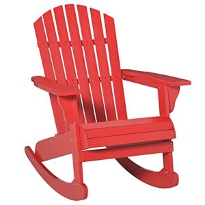 outsunny wooden adirondack rocking chair outdoor lounge chair fire pit seating with slatted wooden design, fanned back, & classic rustic style for patio, backyard, garden, lawn red