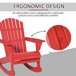 Outsunny Wooden Adirondack Rocking Chair Outdoor Lounge Chair Fire Pit Seating with Slatted Wooden Design, Fanned Back, & Classic Rustic Style for Patio, Backyard, Garden, Lawn Red