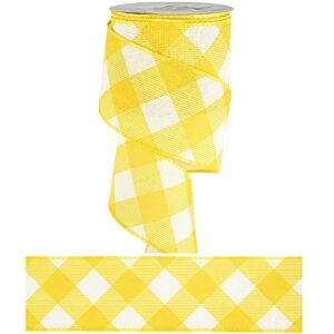 meedee yellow white checkered ribbon christmas wired ribbon yellow burlap ribbon 2.5 inch x 10 yards for christmas tree decoration crafts bows making wreath wrapping home decor