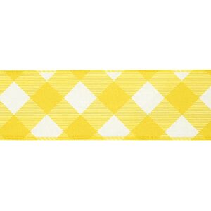 MEEDEE Yellow White Checkered Ribbon Christmas Wired Ribbon Yellow Burlap Ribbon 2.5 inch x 10 Yards for Christmas Tree Decoration Crafts Bows Making Wreath Wrapping Home Decor