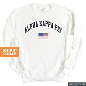 Alpha Kappa Psi Traditional Flag Sweatshirt - Fraternity Crewneck Sweatshirt White