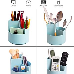 Desk Pencil Pen Holder, 3 Slots 360-Degree Spinning Pencil Pen Desk Organizers, Desktop Storage Pen Organizers Stationery Supplies, Cute Pencil Cup Pot for Office, School, Art Supply, Kids - Blue