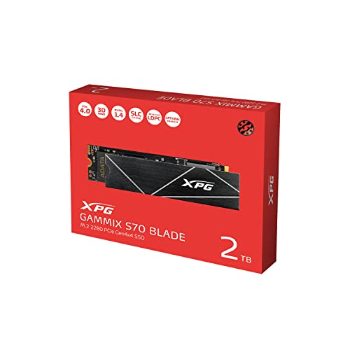 XPG 2TB GAMMIX S70 Blade - Works with Playstation 5, PCIe Gen4 M.2 2280 Internal Gaming SSD Up to 7,400 MB/s (AGAMMIXS70B-2T-CS)