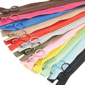 zippers colorful resin 14pcs non separating zippers with ring pulls #3 plastic zippers lifting pull close-end for clothes diy handbags sewing craft bags mixed 14 colors resin zippers (25cm) 10inch