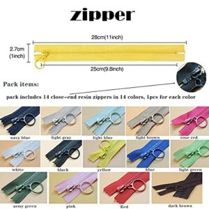 Zippers Colorful Resin 14pcs Non Separating Zippers with Ring Pulls #3 Plastic Zippers Lifting Pull Close-end for Clothes DIY Handbags Sewing Craft Bags Mixed 14 Colors Resin Zippers (25cm) 10inch