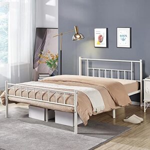 yaheetech 13 inch queen size metal bed frame with headboard and footboard platform bed frame with storage no box spring needed mattress foundation for adults white