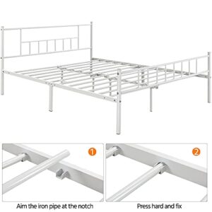 Yaheetech 13 inch Queen Size Metal Bed Frame with Headboard and Footboard Platform Bed Frame with Storage No Box Spring Needed Mattress Foundation for Adults White