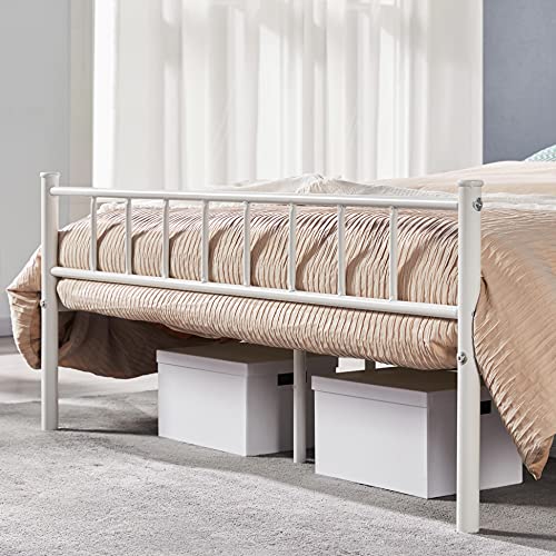 Yaheetech 13 inch Queen Size Metal Bed Frame with Headboard and Footboard Platform Bed Frame with Storage No Box Spring Needed Mattress Foundation for Adults White