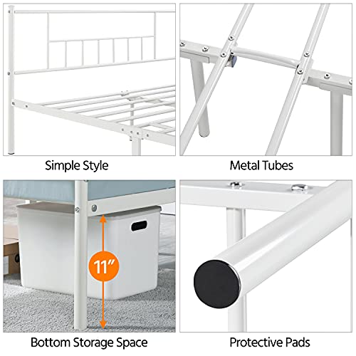 Yaheetech 13 inch Queen Size Metal Bed Frame with Headboard and Footboard Platform Bed Frame with Storage No Box Spring Needed Mattress Foundation for Adults White