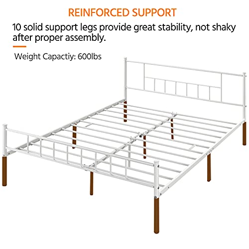 Yaheetech 13 inch Queen Size Metal Bed Frame with Headboard and Footboard Platform Bed Frame with Storage No Box Spring Needed Mattress Foundation for Adults White